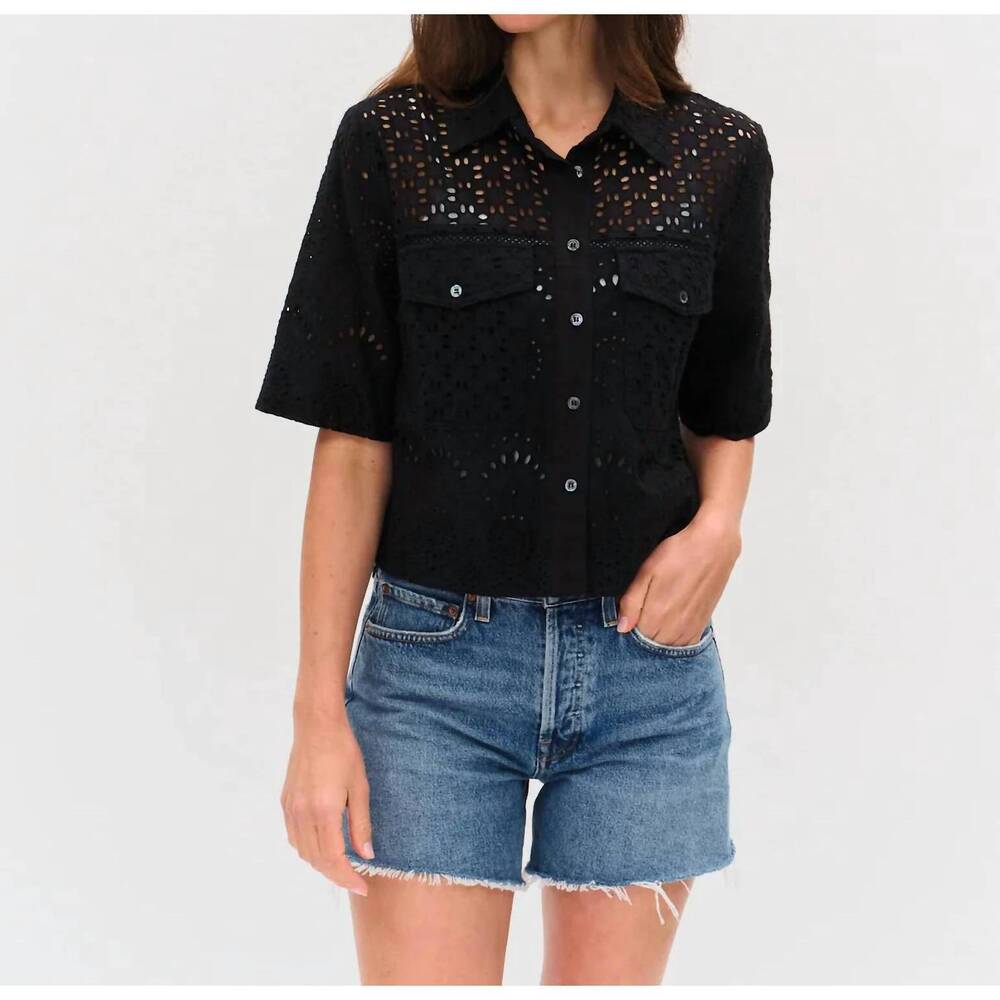 NEW SIX/FIFTY tove eyelet double pocket top in black